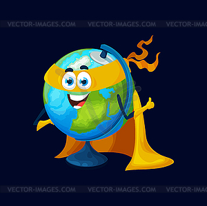 Cartoon school globe superhero funny character - vector clip art