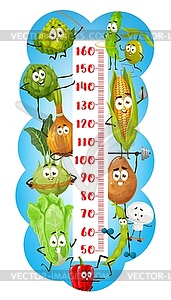 Cartoon vegetables sportsmen, kids height chart - vector image