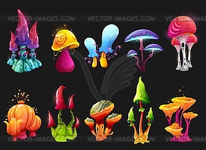 Magic fairy mushrooms, cartoon toxic toadstools - vector EPS clipart