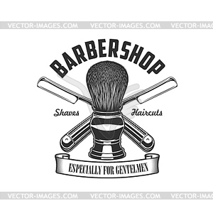 Barbershop shaving brush razor icon, haircut salon - vector clipart