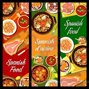 Spanish cuisine seafood and meat meal banners - vector image