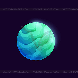 Mysterious green space planet, glow sphere - vector clip art