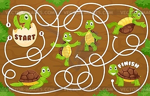 Labyrinth maze game help cheerful cartoon turtle - royalty-free vector image