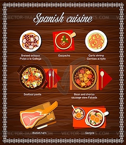 Spanish cuisine meals menu design template - vector clipart
