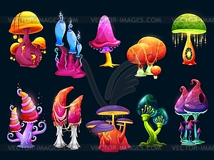 Фантастические волшебные мультяшные грибы - графика в векторе