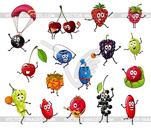 Funny cute dancing, sporting and relaxing berries - vector clip art