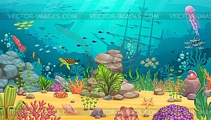 Мультяшный подводный пейзаж, игровой фон - векторизованное изображение