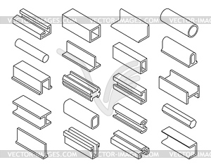 Изделия из стали, силуэты железных профилей - векторный графический клипарт