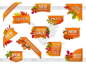Autumn sale offer discount ribbons, banner corners - vector clip art
