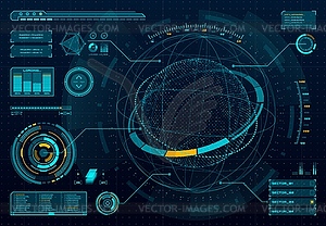 Инфографика HUD, панель приборной панели с космической сферой - стоковый клипарт