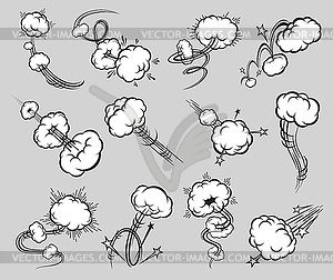 Comic speed motion effect, speed trail puff clouds - vector clipart