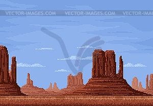 8bit pixel desert mountain rocks, game landscape - vector clipart