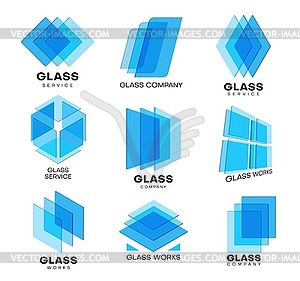 Glass icons, construction and window service - vector image