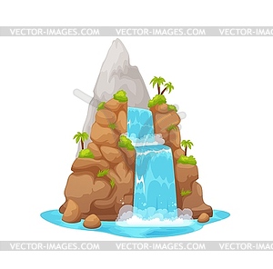 Jungle river waterfall, cartoon water cascade - vector clipart