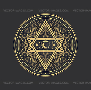 Tarot pentagram, moon, sun and star magic symbols - vector clipart