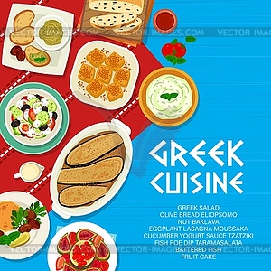 Greek cuisine meals menu cover page design - vector clip art