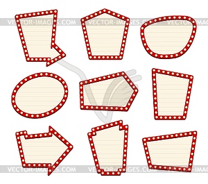 Retro lightboxes, light bulb arrows and billboards - vector image