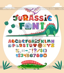 Dinosaur Jurassic font, cartoon dino alphabet type - color vector clipart