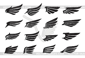 Eagle wing icons, angel wing tattoo silhouettes - vector clip art