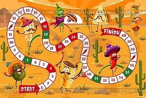 Cartoon mexican food character in desert kids game - vector image