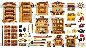 Pirates and corsairs game interface, ui buttons - vector clipart