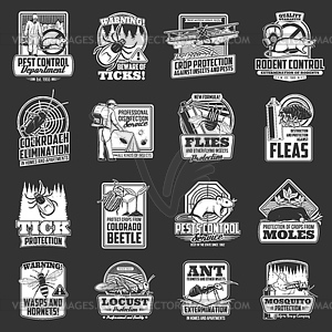 Pest control icons, insects, animals extermination - vector clipart