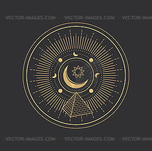 Occult symbol, esoteric tarot, freemason pyramid - vector image