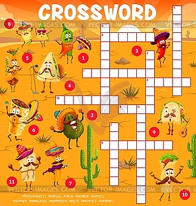 Cartoon mexican food characters crossword puzzle - royalty-free vector image