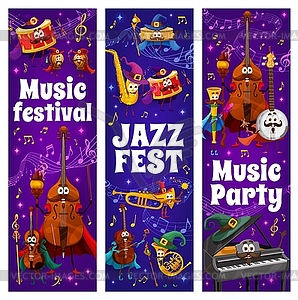 Wizard musical instrument characters, music party - vector image