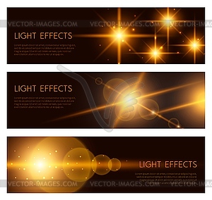 Banners with lens flare, star light or golden glow - vector clip art