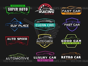 Car repair, washing, rent and sale service icons - vector clipart