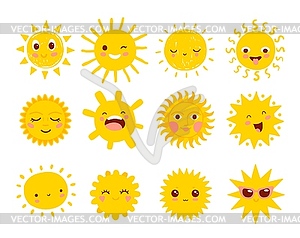 Cartoon cheerful and funny sun characters - vector EPS clipart