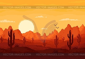 8bit pixel desert landscape, arcade game level - vector clip art