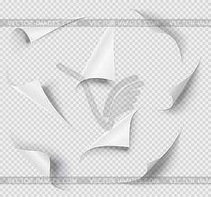 Paper page corners, sheet curly folds, turn flips - vector clipart