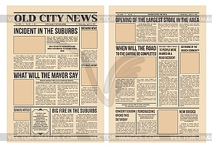 Vintage newspaper, old paper with city news pages - vector clip art