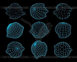 Futuristic sphere shapes, 3D globe wireframe grid - vector EPS clipart