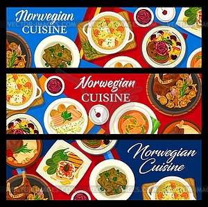 Norwegian cuisine food banners, fish and meat food - stock vector clipart