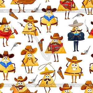 Mexican nachos chips pattern, cowboy and sheriff - vector clipart