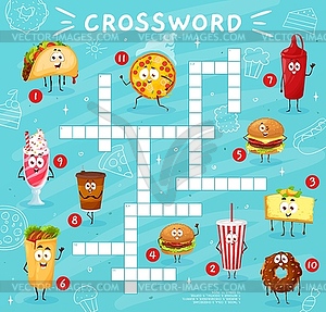Crossword quiz grid with funny fast food character - vector clipart