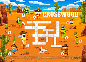 Crossword quiz with cartoon cowboy vegetables - vector image