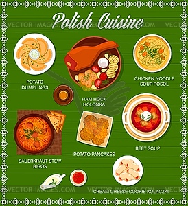 Polish cuisine menu with vegetable and meat food - vector clipart