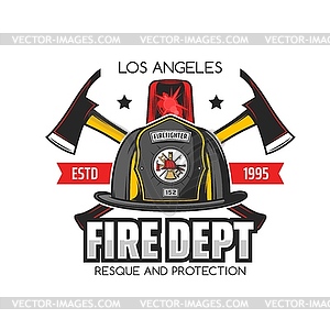 Firefighting or fire department icon, helmet, axes - vector clip art