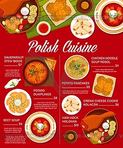 Polish cuisine menu with traditional food dishes - vector image