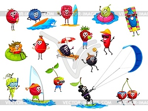 Cartoon cute berries on summer vacation, holidays - vector clip art