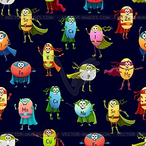 Minerals superhero characters seamless pattern - vector image