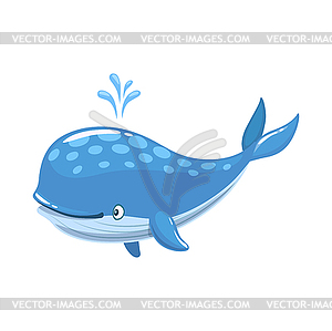 Cartoon cheerful blue whale character, sea animal - vector image