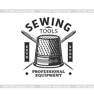 Sewing icon with thimble and crossed needles - vector clip art