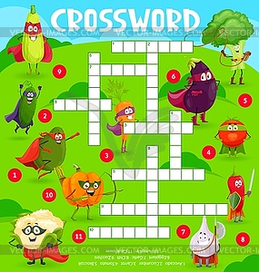 Cartoon vegetable superhero crossword puzzle game - vector clipart