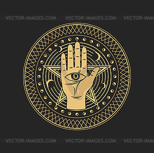 Esoteric occult symbol Eye of Providence in palm - vector image