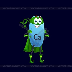 Cartoon calcium superhero micronutrient character - vector clipart